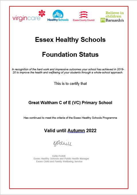 Healthy Schools certificate